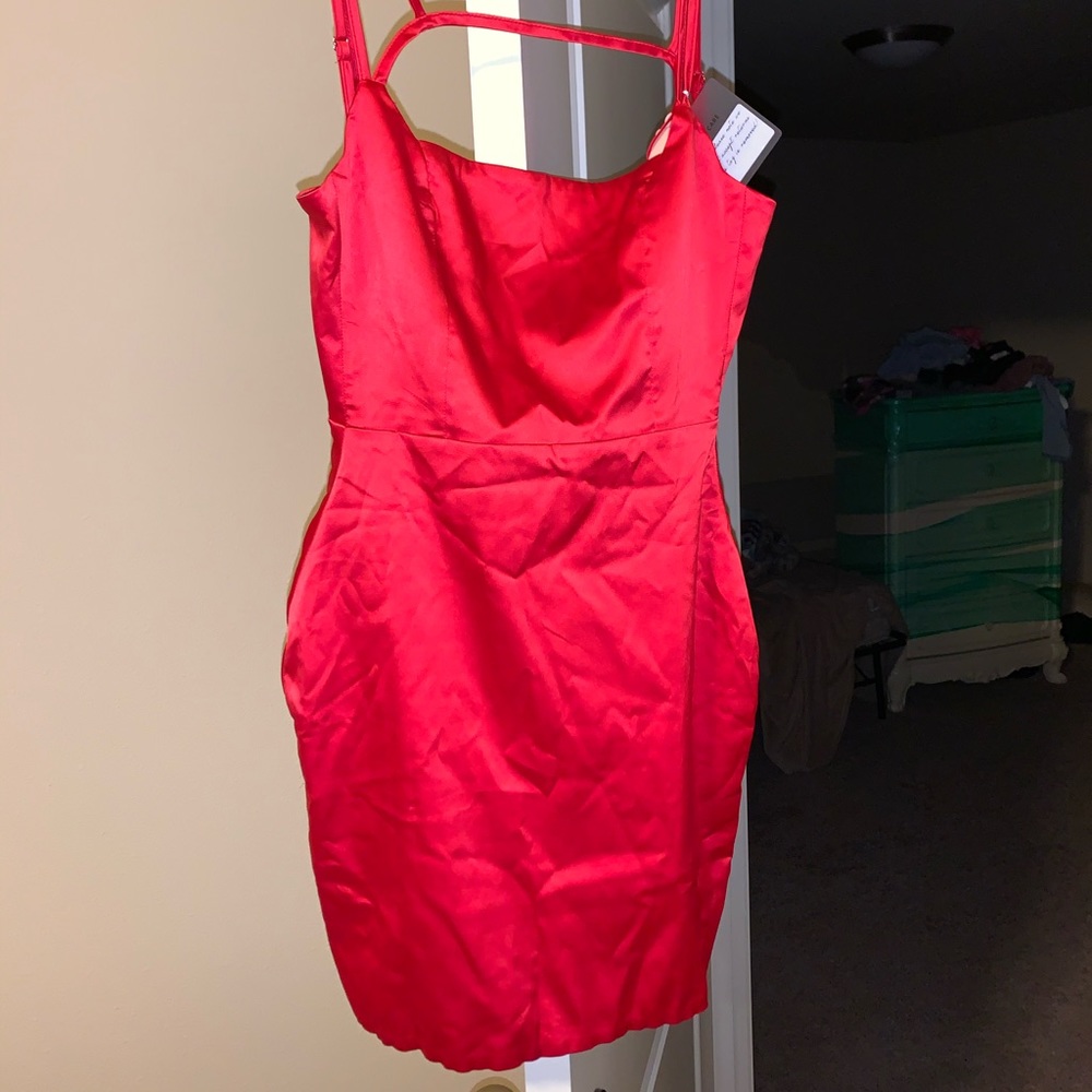 Tight red dress.